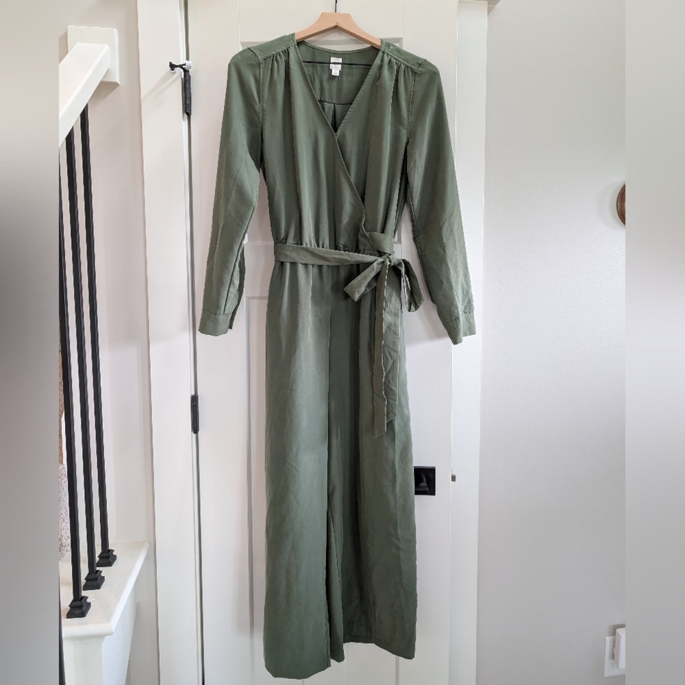 Gap Wide Leg Pants Jumpsuit Olive Green With Wrap Belt sz. XS
